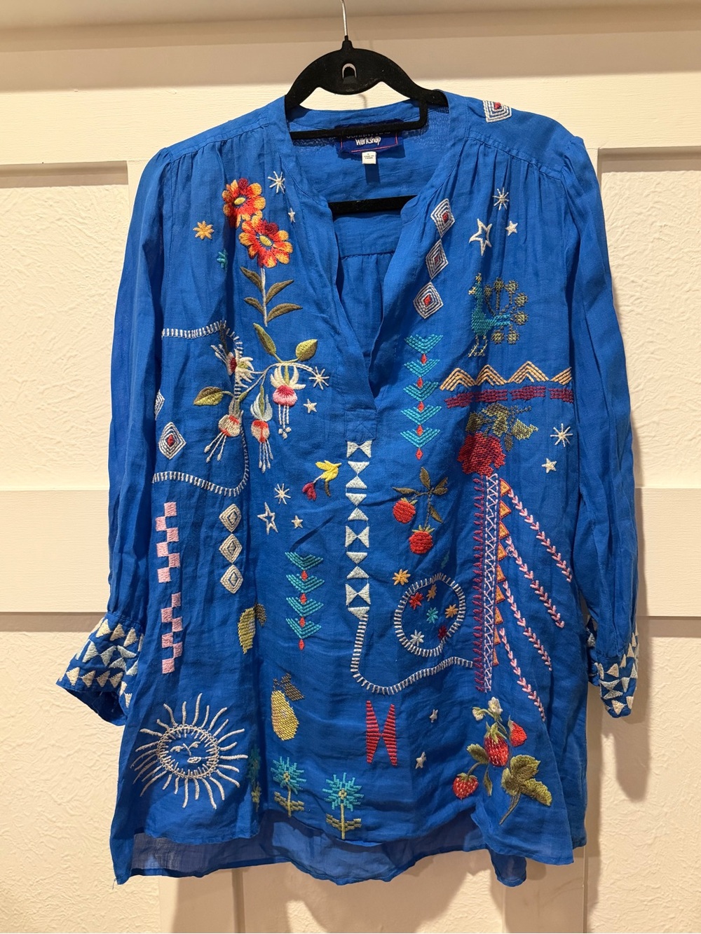 Johnny Was Royal Blue Embroidered Tunic Top